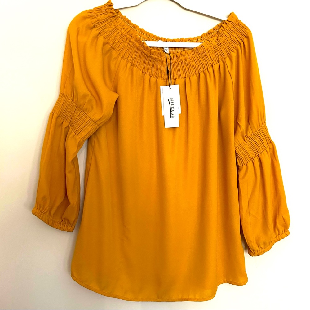 NWT Mileage Women’s Elegant Mustard Marigold Off-Shoulder Blouse